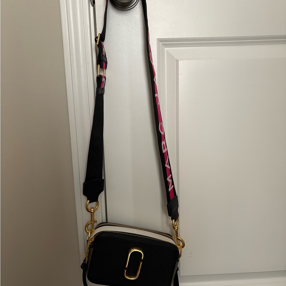 Marc Jacobs Black Crossbody Bag with Gold and Pink Strap